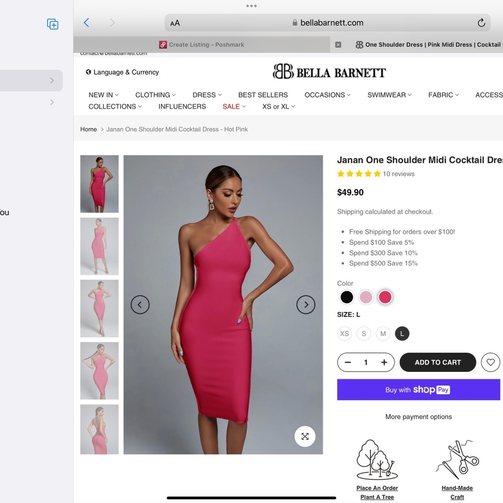 Hot Pink off the shoulder sexy body con midi. Bella Barnett